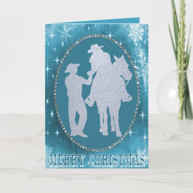 Western Cowboy Cowgirl Horse Merry Christmas Holiday Card (Front)