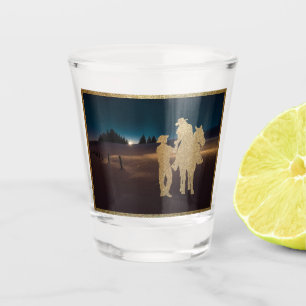 Western Cowboy Cowgirl Horse Moonlight Shot Glass