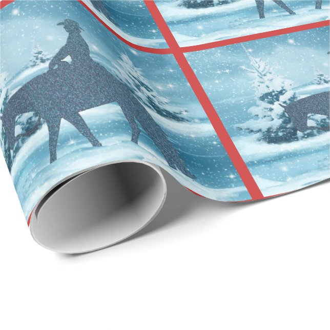 Western Cowboy Cowgirl Horse Winter Scene Wrapping Paper (Roll Corner)