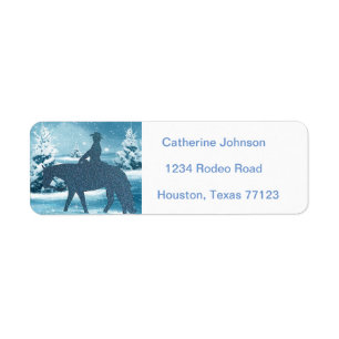 Western Cowboy Cowgirl Horse Winter Snow Scene Label