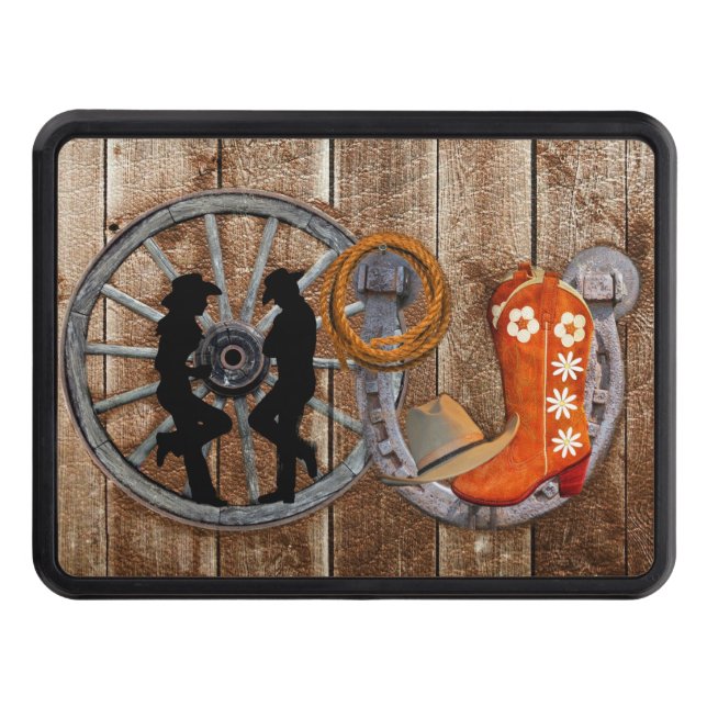 Western Cowboy Cowgirl Horseshoe Wagon Wheel Hitch Cover (Front)