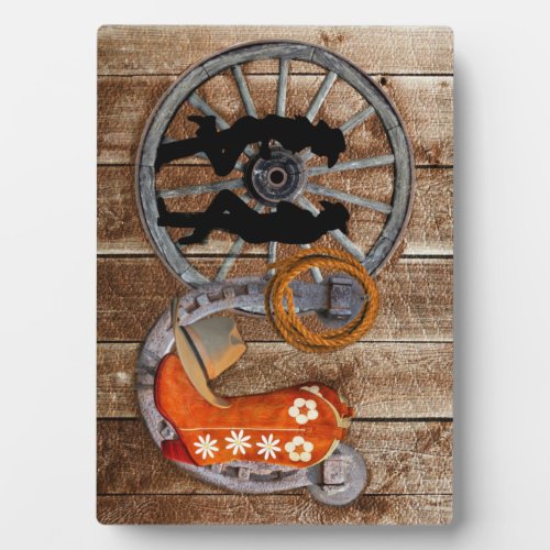Western Cowboy Cowgirl Horseshoe Wagon Wheel Plaque