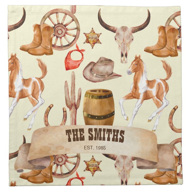 Western cowboy cowgirl rodeo horse themed  cloth napkin (Front)