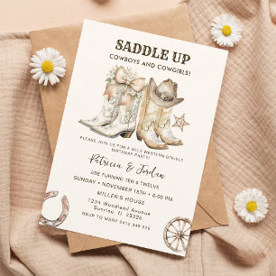 Western Cowboy Cowgirl Sibling Birthday Invitation