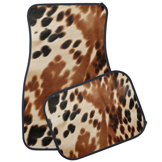 Western Cowboy Cream Brown Black Cowhide Car Floor Mat (Set)