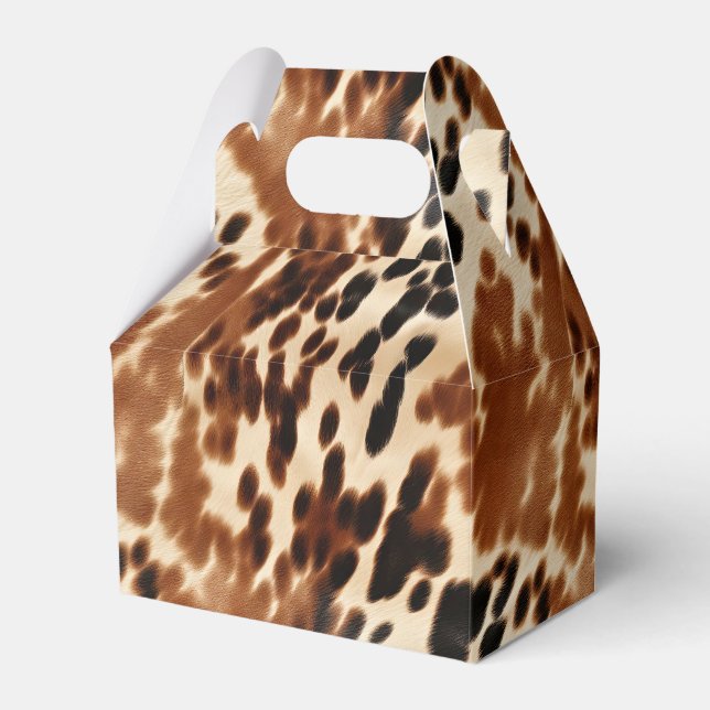 Western Cowboy Cream Brown Black Cowhide Favor Boxes (Front Side)