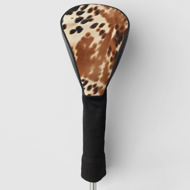 Western Cowboy Cream Brown Black Cowhide Golf Head Cover (Front)