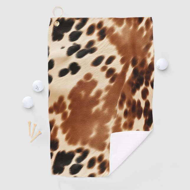 Western Cowboy Cream Brown Black Cowhide Golf Towel (InSitu)