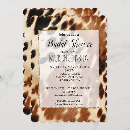 Western Cowboy  Cream Brown Black Cowhide Invitation