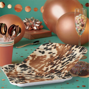 Western Cowboy  Cream Brown Black Cowhide Paper Plates