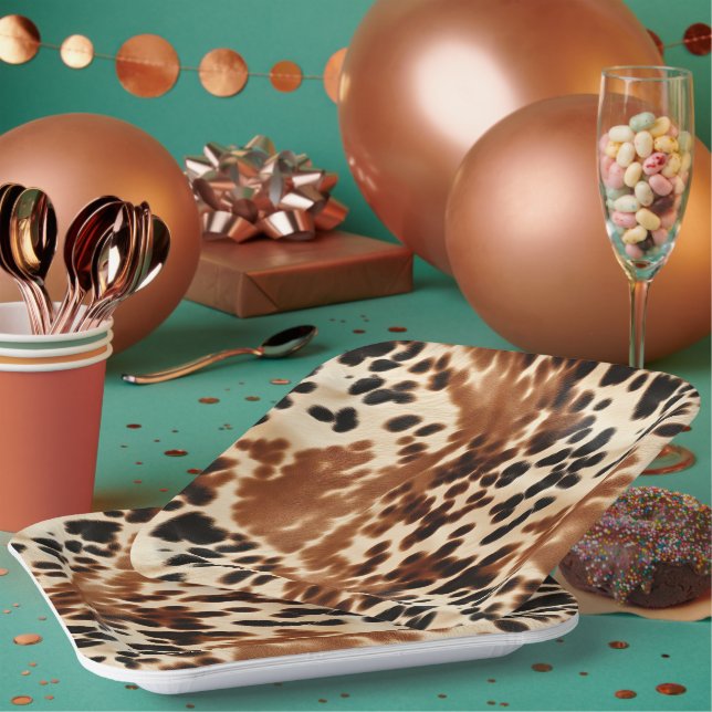 Western Cowboy  Cream Brown Black Cowhide Paper Plates (Multi)