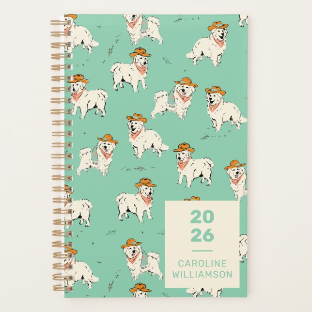 Western Cowboy Dog Hound Green Personalized Planner (Front)