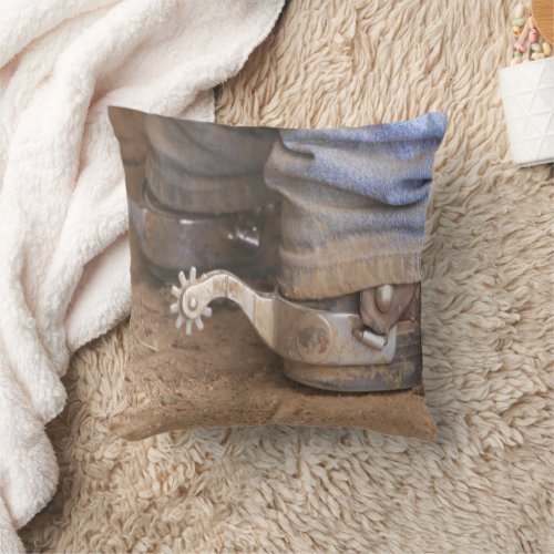 Western Cowboy Dusty Boots And Spurs Throw Pillow