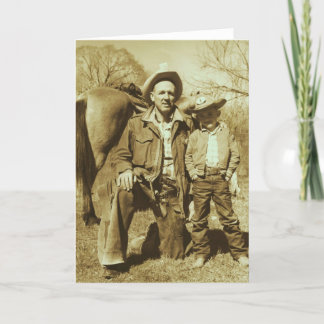 Western Cowboy Father Son Vintage Photo Card