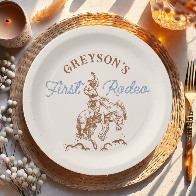 Western Cowboy First Rodeo 1st Birthday Paper Plates (Creator Uploaded)