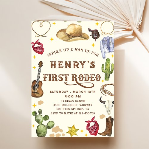 Western Cowboy First Rodeo 1st Birthday Party  Invitation