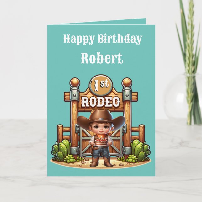 Western Cowboy First Rodeo Birthday Custom Card (Front)