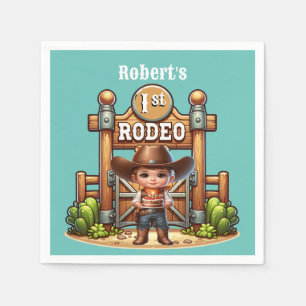 Western Cowboy First Rodeo Birthday Custom Napkins
