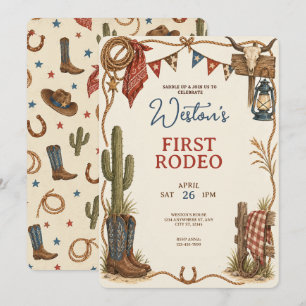Western Cowboy First Rodeo Birthday Invitation