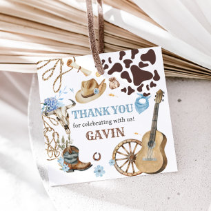 Western Cowboy First Rodeo Birthday Party Square Favor Tags