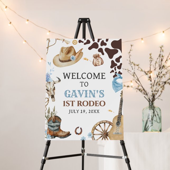 Western Cowboy First Rodeo Birthday Welcome Sign (In Situ (Stand))