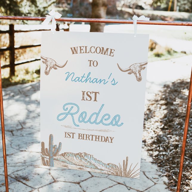 Western Cowboy First Rodeo Birthday Welcome Sign (Vintage 1st Rodeo Birthday Welcome Sign, Boys First Rodeo Welcome Poster, Western Desert, Wild West )