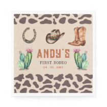 Western Cowboy First Rodeo Boys Birthday Napkins