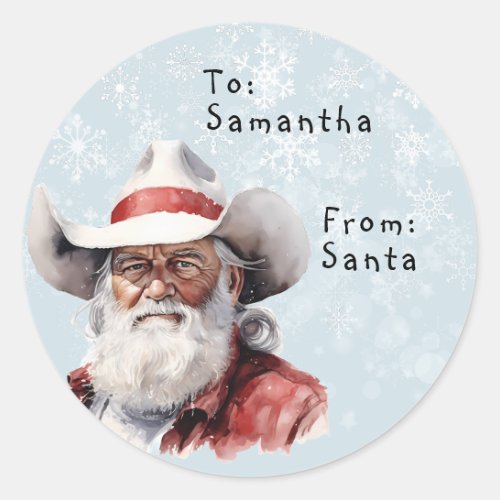 Western Cowboy From Santa to Child Gift Christmas  Classic Round Sticker