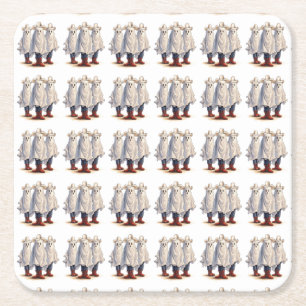 Western Cowboy Ghosts Spooky Halloween Pattern Square Paper Coaster