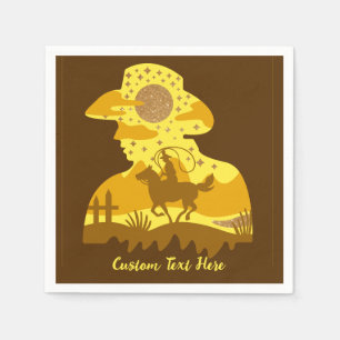 Western Cowboy Glitter Horse Lasso Personalized Napkins