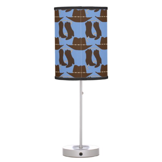 Western Cowboy Hat and Boots Blue Table Lamp (Back)