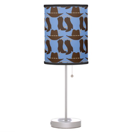 Western Cowboy Hat and Boots Blue Table Lamp (Left)
