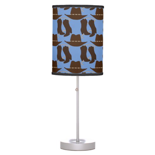 Western Cowboy Hat and Boots Blue Table Lamp (Front)
