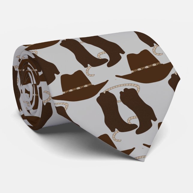 Western Cowboy Hat and Boots Neck Tie (Rolled)