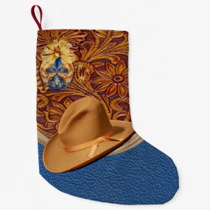 Western Cowboy Hat and Rope Faux Leather Small Christmas Stocking
