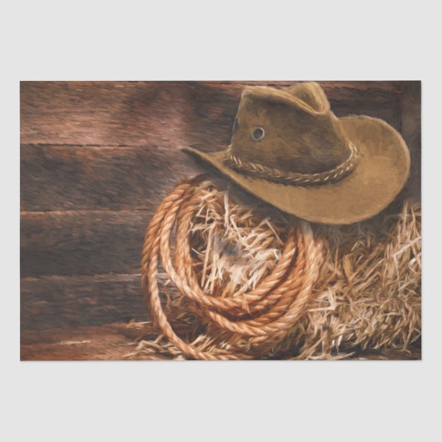 Western Cowboy Hat Barn Hay 20x15 Decoupage Tissue Paper (Front)