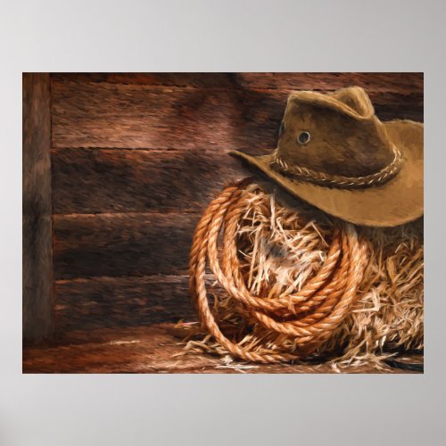 Western Cowboy Hat Barn Hay Poster