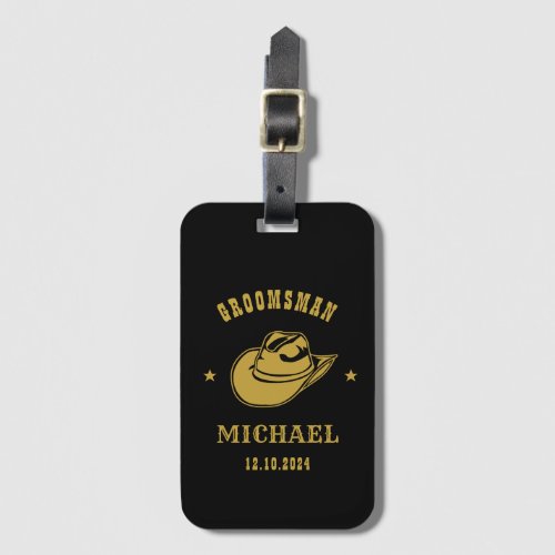 Western Cowboy Hat Best Man Groomsmen Personalized Luggage Tag