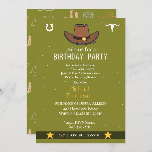  Western Cowboy Hat Birthday Invitation