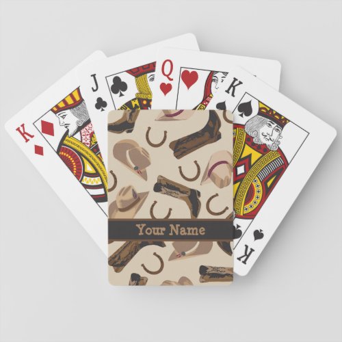 Western Cowboy Hat Boots Black Beige Name  Poker Cards