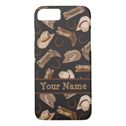 Western Cowboy Hat Boots Black Brown Name Personal iPhone 87 Case