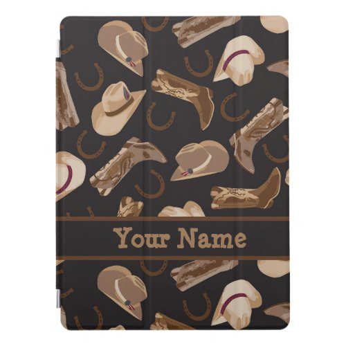 Western Cowboy Hat Boots Black Brown Name Personal iPad Pro Cover