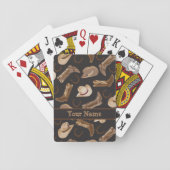 Western Cowboy Hat Boots Black Brown Name Playing Cards | Zazzle