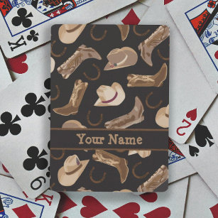 Western Cowboy Hat Boots Black Brown Name Playing Cards