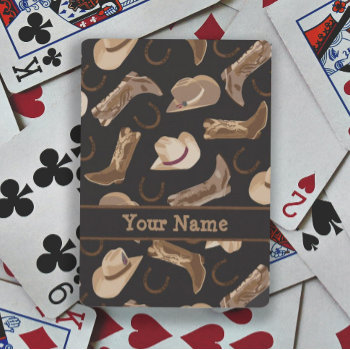 Western Cowboy Hat Boots Black Brown Name Playing Cards by phyllisdobbs at Zazzle