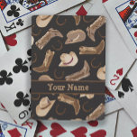 Western Cowboy Hat Boots Black Brown Name Playing Cards at Zazzle