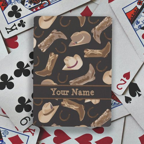 Western Cowboy Hat Boots Black Brown Name Poker Cards