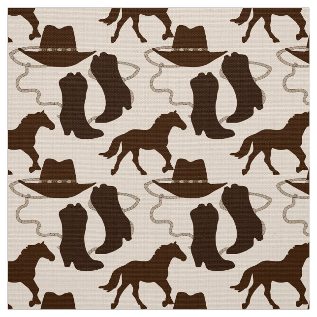 Western Cowboy Hat Boots, Horse Fabric (Swatch)