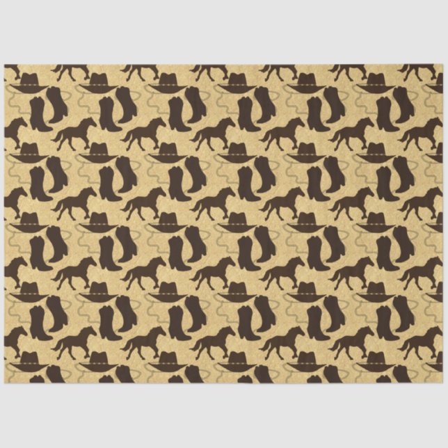 Western Cowboy Hat Boots Horse Gold Glitter Tissue Paper (Front)