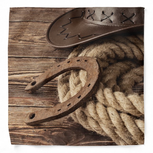 Western Cowboy Hat Boots Horse shoes  Bandana (Front)